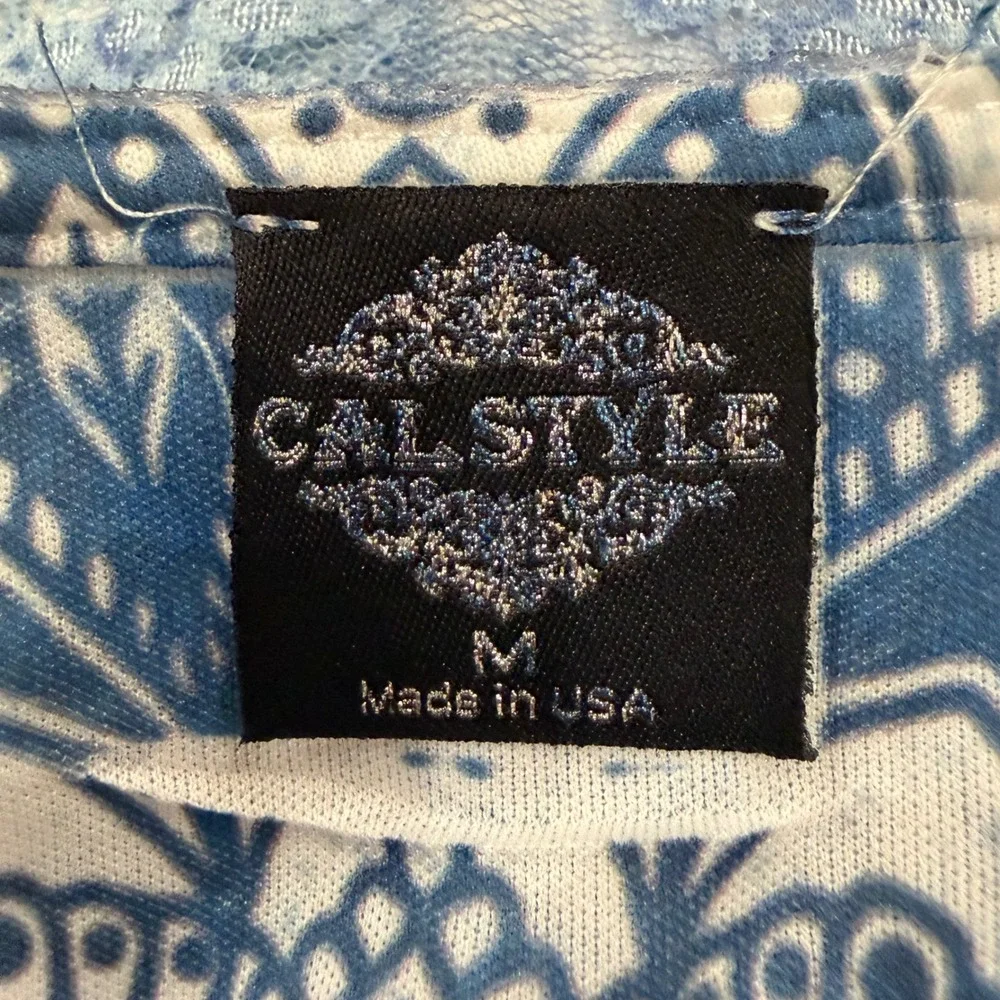 Cal Style Blue Mesh Mandala Embellished Tunic Top Medium Mermaid Fairy Boho - Picture 9 of 10